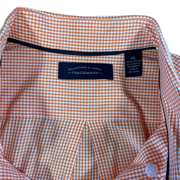 Roundtree & Yorke Orange Gingham Dress Shirt Classic Cotton‎ - Picture 5 of 5